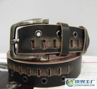 男式真皮复古针扣皮带 休闲牛皮黑色腰带二手转让